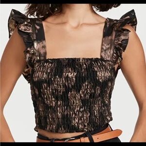 MISA Metallic Ruffle Sleeve Top